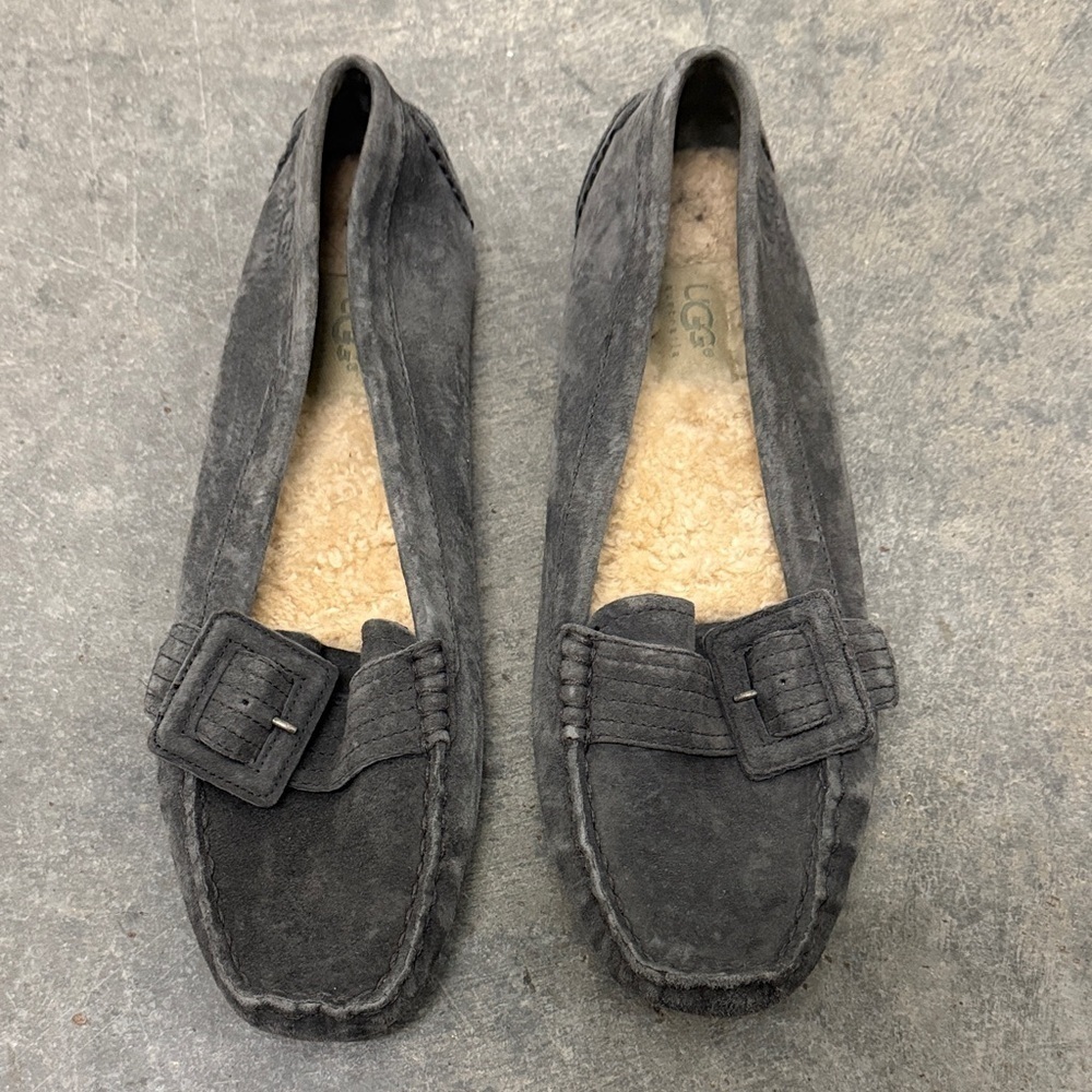 UGG Charcoal Suede Loafers with Buckle